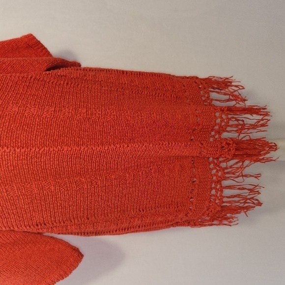 Chico's Annatto Orange Shaina Fringe Open Weave Pullover Sweater Dress Size 2/12 - Picture 3 of 11